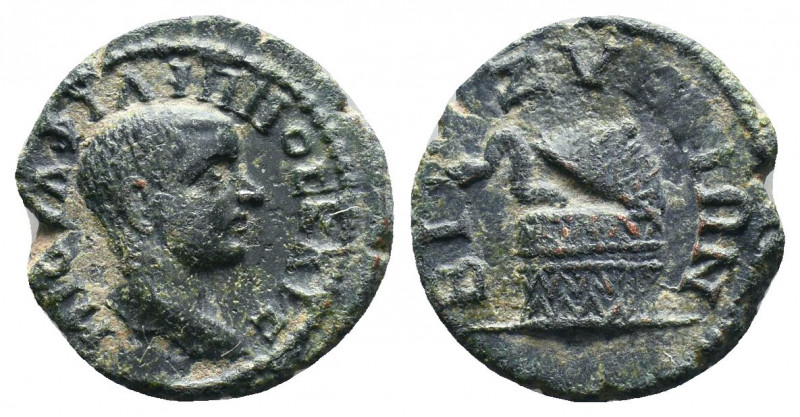 THRACE, Bizya. Philip II. As Caesar, AD 244-247. Æ. Bare head right / Serpent em...