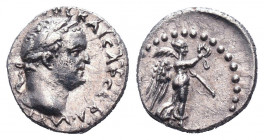 CAPPADOCIA, Caesarea-Eusebia. Titus. AD 79-81. AR Hemidrachm . Laureate head right / Victory advancing right, holding wreath and palm frond. RPC II 16...