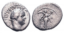 CAPPADOCIA, Caesarea-Eusebia. Titus. AD 79-81. AR Hemidrachm . Laureate head right / Victory advancing right, holding wreath and palm frond. RPC II 16...