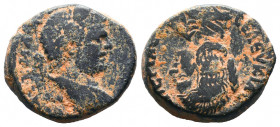 SYRIA, Seleukis and Pieria. Seleukia Pieria. Caracalla and Julia Domna. 198-217 AD. Æ. Laureate head right / Draped bust of Julia Domna right. BMC Gal...
