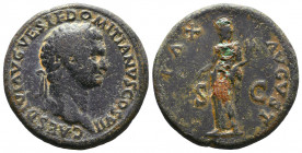 Domitian, as Caesar, 69-81. Sestertius, uncertain mint in the East (in Thrace or Bithynia?), 80-81. CAES DIVI AVG VESP F DOMITIANVS COS VII Laureate h...