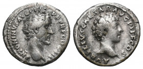 Antoninus Pius and Marcus Aurelius as Caesar, AD 140, Silver Denarius . Struck at Rome. Laureate head of Antoninus Pius to r. Reverse: Bare head of Ma...