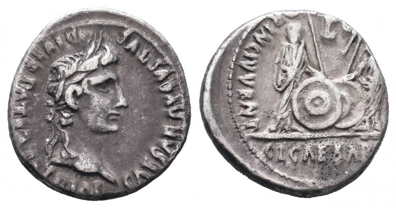 Augustus,27 BC-14 AD.Silver Denarius, Lugdunum mint.Laureate head of Augustus r....