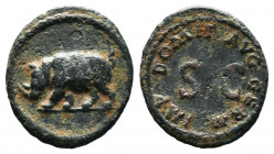 Domitian Ӕ Quadrans. Rome, AD 84-85. Rhino standing left / IMP DOMIT AVG GERM around SC. RIC 250..

Weight:2,54 gr
Diameter:17 mm