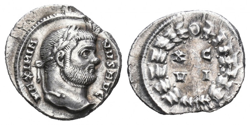 Maximianus AR Argenteus. Carthage, AD 300. MAXIMIANVS AVG, laureate head right /...