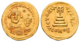 Constans II (641-668 AD), with Constantine IV. AV Solidus.Constantinopolis, 654-659.
Obv. d N CONSTANTINЧS C CONSTAN, crowned and draped facing bust ...