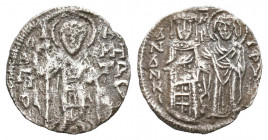ANDRONICUS III. 1328-1341. AR Basilikon. Constantinople mint. Christ enthroned facing; sigla B (reverted) B / Andronicus and St. Demetrius standing fa...