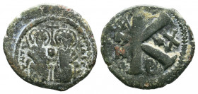 Justin II , with Sophia (565-578 AD). AE Half Follis.

Weight: 6,96 gr
Diameter:22 mm