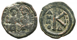 Justin II , with Sophia (565-578 AD). AE Half Follis.

Weight:7,80 gr
Diameter:21 mm
