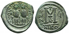 Justin II , with Sophia (565-578 AD). AE Half Follis.

Weight: 15,66 gr
Diameter:32 mm