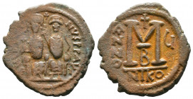 Justin II , with Sophia (565-578 AD). AE Half Follis.

Weight: 13,2 gr
Diameter: 29 mm