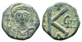 Mauricius Tiberius (582-602 AD). AE Half Follis.

Weight: 4,1 gr
Diameter: 17 mm