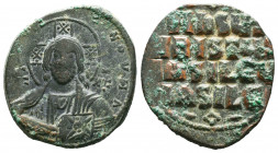 BYZANTINE EMPIRE. 9th - 11th Century. AE Anonymous Follis.
Facing bust of Christ / Legend..

Weight: 11,60 gr
Diameter: 28 mm