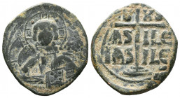 BYZANTINE EMPIRE. 9th - 11th Century. AE Anonymous Follis.
Facing bust of Christ / Legend..

Weight:11,84 gr
Diameter:29 mm