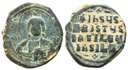 BYZANTINE EMPIRE. 9th - 11th Century. AE Anonymous Follis.
Facing bust of Christ / Legend..

Weight: 12,31 gr
Diameter:28 mm