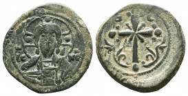 BYZANTINE EMPIRE. 9th - 11th Century. AE Anonymous Follis.
Facing bust of Christ / Legend..

Weight:6,89 gr
Diameter:25 mm