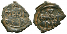 Constans II, with Constantine IV, Heraclius, and Tiberius. 641-668. Æ Follis .

Weight:5,49 gr
Diameter: 24 mm