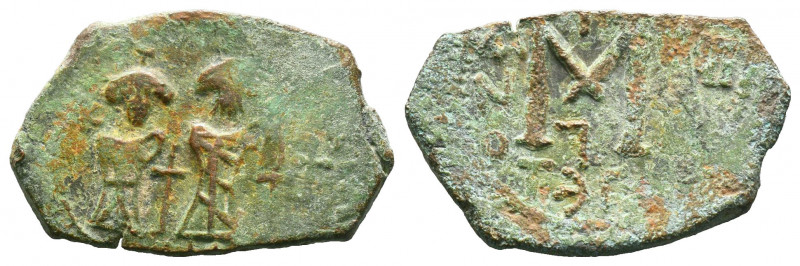 Arab Byzantine imitating Heraclius and Heraclius Constantine. AE half-follis. AD...