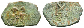 Arab Byzantine imitating Heraclius and Heraclius Constantine. AE half-follis. AD 610-641.

Weight: gr
Diameter: mm