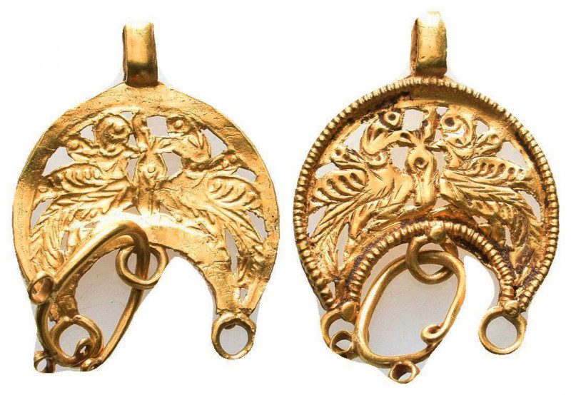 Byzantine large Decorated Gold Ear rings, 8th - 9th century AD,
Crescent in for...