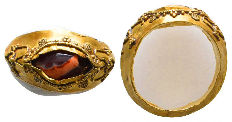 Byzantine Ring with Stone on Bezel, Circa 6th - 9th century AD.
A beautiful Byz...