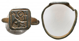 Byzantine Seal Ring with a Religious Depiction on Bezel, Circa 6th - 9th century AD.

Weight: 2.6 gr
Diameter: 23 mm