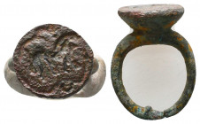 Roman Bronze Large Seal Ring , Circa 1st - 2nd Century AD.

Weight: 8.5 gr
Diameter: 26 mm