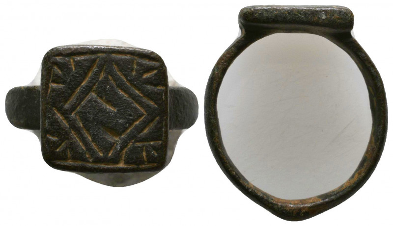 Large Bronze Crusaders Ring with a decoration on bezel , Circa 11th - 12th Centu...