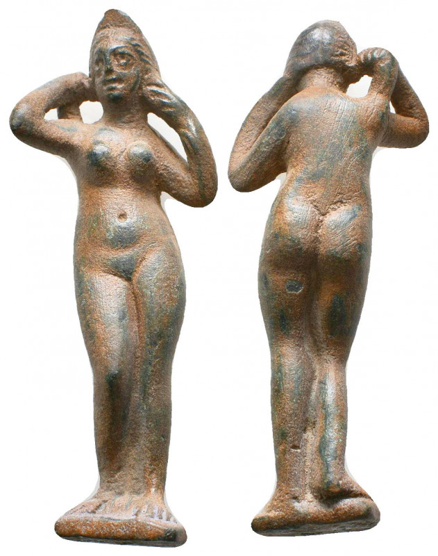 Roman Venus (Greek Aphrodite) Statuette. 2nd century AD. A bronze statuette of s...