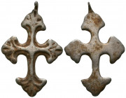 Byzantine Silver Cross Pendant , Circa 6th - 9th century AD.

Weight: 9.8 gr
Diameter: 49 mm