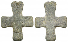 Byzantine Bronze Cross Pendant , Circa 6th - 9th century AD.

Weight: 5.7 gr
Diameter: 33 mm
