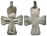 Byzantine Bronze Cross Pendant , Circa 6th - 9th century AD.

Weight: 7.6 gr
Diameter: 33 mm