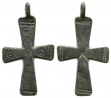 Byzantine Bronze Cross Pendant , Circa 6th - 9th century AD.

Weight: 5.3 gr
Diameter: 45 mm