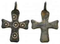 Byzantine Bronze Cross Pendant , Circa 6th - 9th century AD.

Weight: 2.3 gr
Diameter: 27 mm