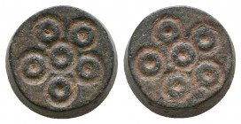 Large Byzantine Bronze Weight , Circa 6th - 9th century AD.

Weight: 20.8 gr
Diameter: 19 mm