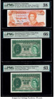 Bahamas Central Bank 5 Dollars 1974 (ND 1984) Pick 45a PMG Choice About Unc 58; Hong Kong Government of Hong Kong 1 Dollar 1.7.1955; 1.6.1956 Pick 324...
