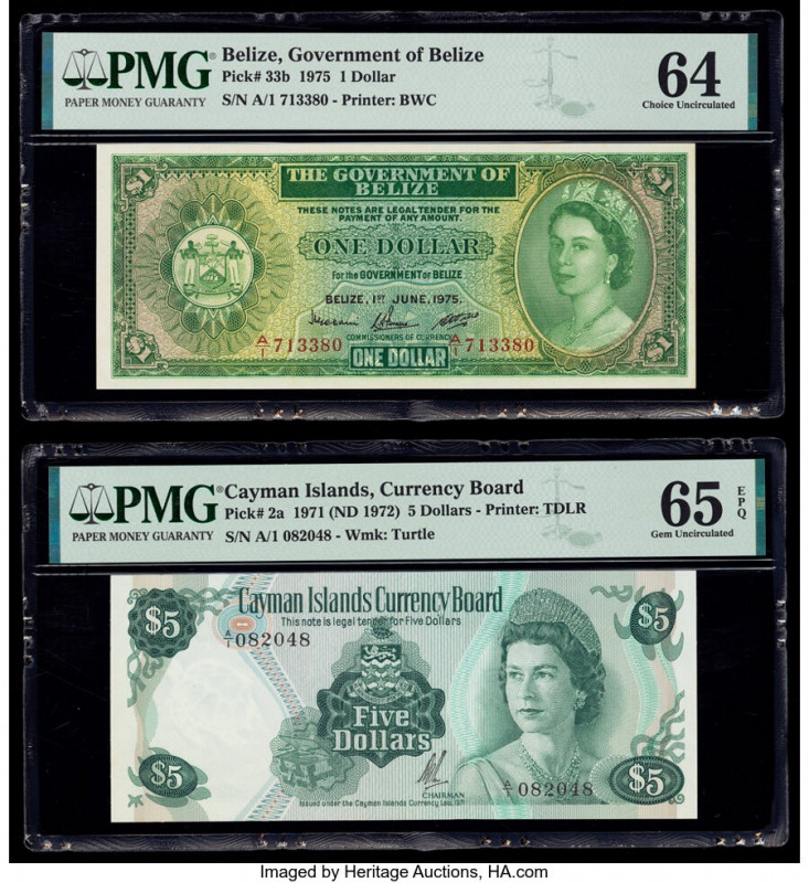Belize Government of Belize 1 Dollar 1.6.1975 Pick 33b PMG Choice Uncirculated 6...