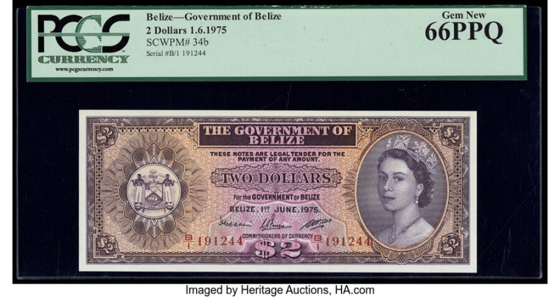 Belize Government of Belize 2 Dollars 1.6.1975 Pick 34b PCGS Gem New 66PPQ. 

HI...