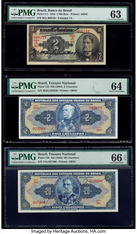 Brazil Banco do Brasil 2 Mil Reis; 2; 20 Cruzeiros 1923; ND (1944); ND (1943) Pi...