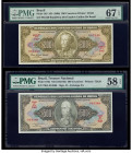Brazil Tesouro Nacional 200; 500 Cruzeiros ND (1960); ND (1955-60) Pick 163; 164b Two Examples PMG Superb Gem Unc 67 EPQ; Choice About Unc 58 EPQ. 

H...