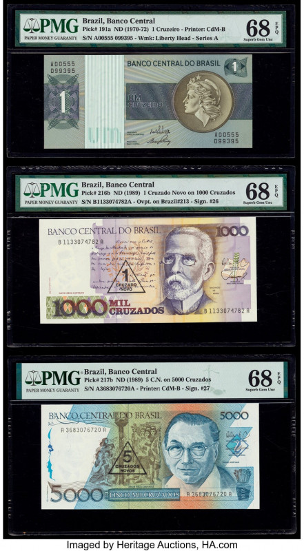 Brazil Banco Central Group Lot of 6 Graded Examples PMG Superb Gem Unc 68 EPQ (5...