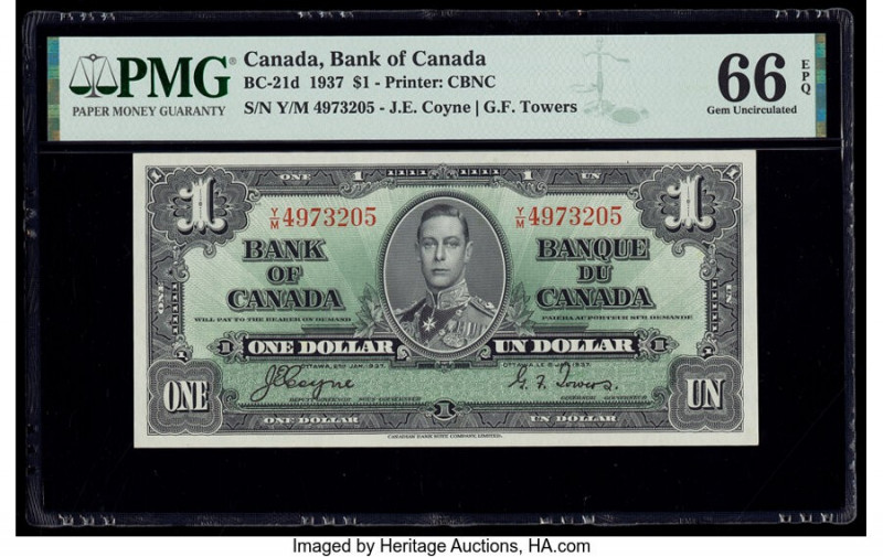 Canada Bank of Canada $1 2.1.1937 BC-21d PMG Gem Uncirculated 66 EPQ. 

HID09801...