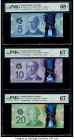 Canada Bank of Canada $5; 10; 20 2013 (2); 2012 BC-69b; BC-70a; BC-71a Three Examples PMG Superb Gem Unc 68 EPQ; Superb Gem Unc 67 EPQ (2). Pick BC-71...