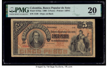 Colombia Banco Popular de Soto 5 Pesos 1900 Pick S782a PMG Very Fine 20. 

HID09801242017

© 2020 Heritage Auctions | All Rights Reserved