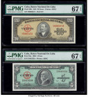 Cuba Banco Nacional de Cuba 20; 5; 3 (3) Pesos 1958; 1960; 2004 (3) Pick 80b; 92a; 127a (3) Five Examples PMG Superb Gem Unc 67 EPQ (4); Gem Uncircula...
