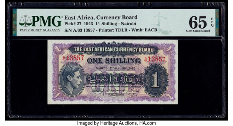 East Africa East African Currency Board 1 Shilling 1.1.1943 Pick 27 PMG Gem Unci...