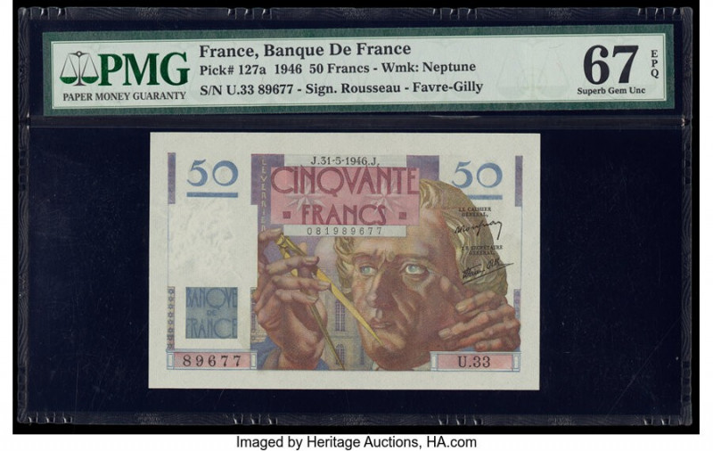 France Banque de France 50 Francs 31.5.1946 Pick 127a PMG Superb Gem Unc 67 EPQ....