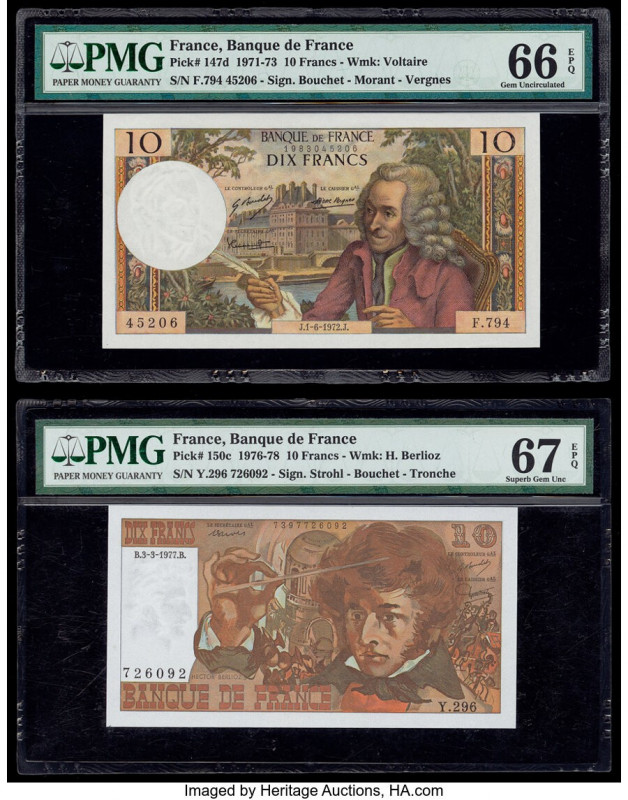 France Banque de France 10 Francs 1.6.1972; 3.3.1977 Pick 147d; 150c Two Example...