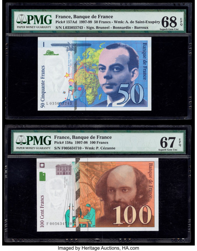 France Banque de France 50; 100 Francs 1997 Pick 157Ad; 158a Two examples PMG Su...
