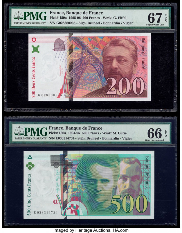 France Banque de France 200; 500 Francs 1996; 1995 Pick 159a; 160a Two Examples ...